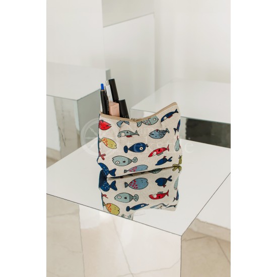 Colourful half-linen cosmetic bag "Small fish"